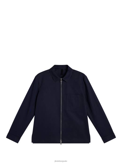 Men J.Lindeberg Navy Jason Cotton Linen Overshirt Clothing 8R621215
