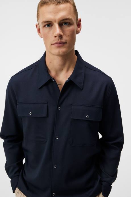 Men J.Lindeberg Navy Reid Twill Overshirt Clothing 8R621201