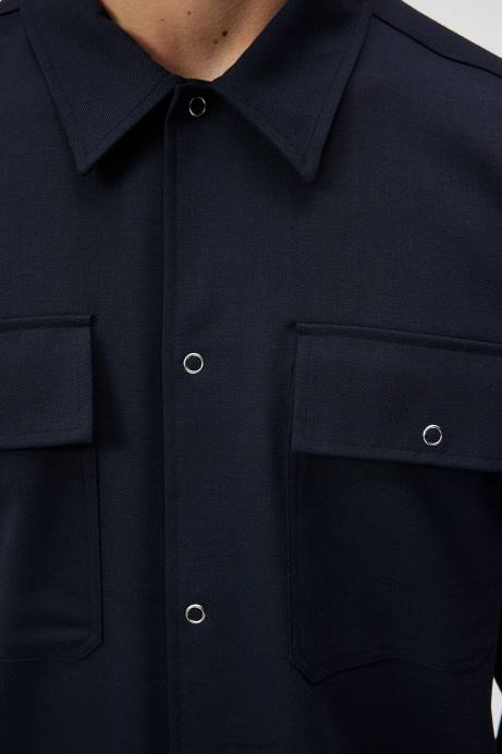 Men J.Lindeberg Navy Reid Twill Overshirt Clothing 8R621201