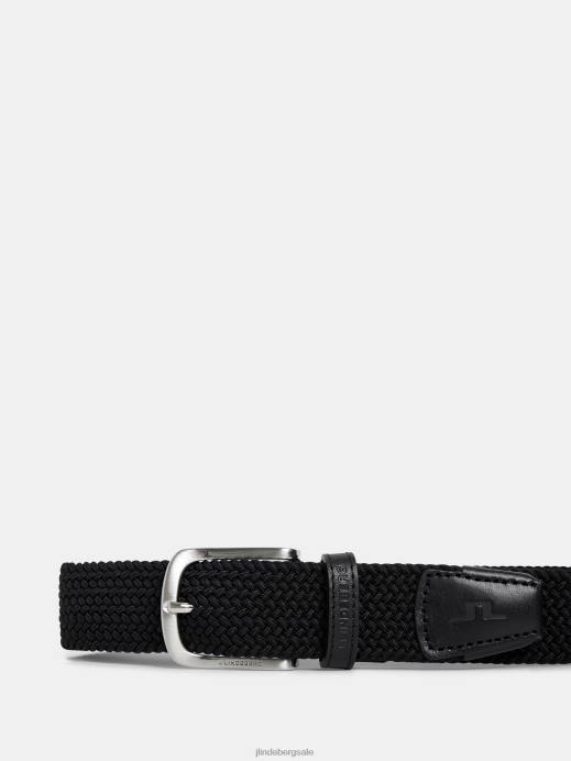 Men J.Lindeberg Black Bernhard Elastic Belt Accessory 8R62851