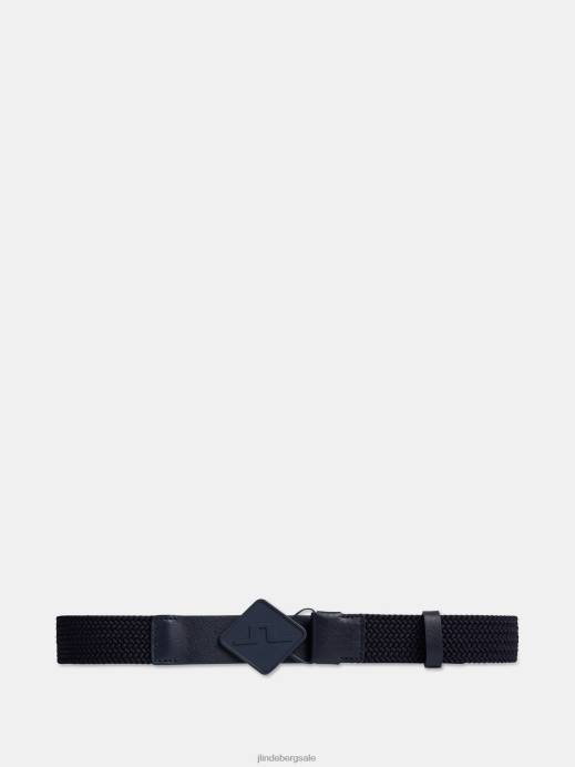 Men J.Lindeberg Navy Diamond Elastic Leather Belt Accessory 8R62840
