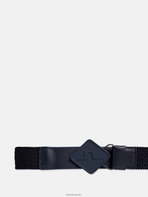 Men J.Lindeberg Navy Diamond Elastic Leather Belt Accessory 8R62840