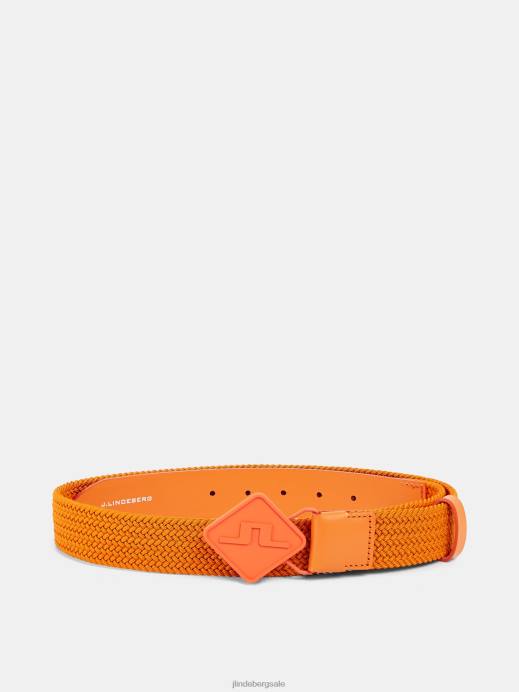 Men J.Lindeberg Russet Orange Diamond Elastic Leather Belt Accessory 8R62839