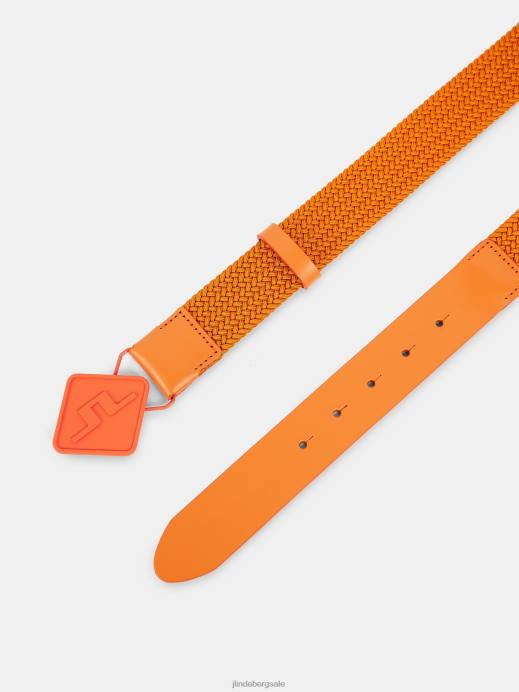 Men J.Lindeberg Russet Orange Diamond Elastic Leather Belt Accessory 8R62839