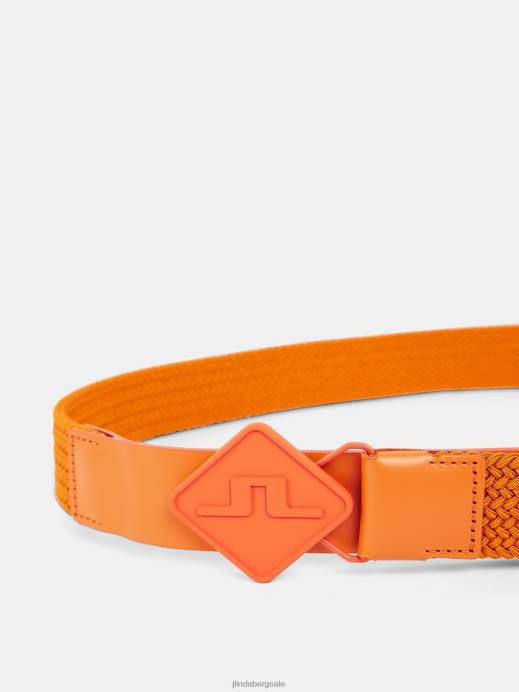 Men J.Lindeberg Russet Orange Diamond Elastic Leather Belt Accessory 8R62839