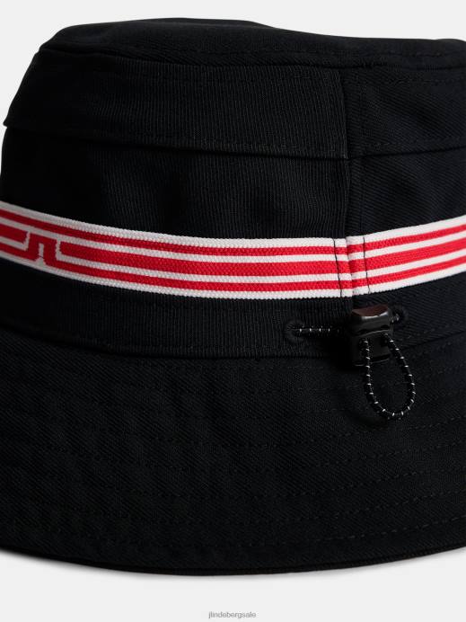 Men J.Lindeberg Black Denver Stripe Bucket Hat Accessory 8R62771