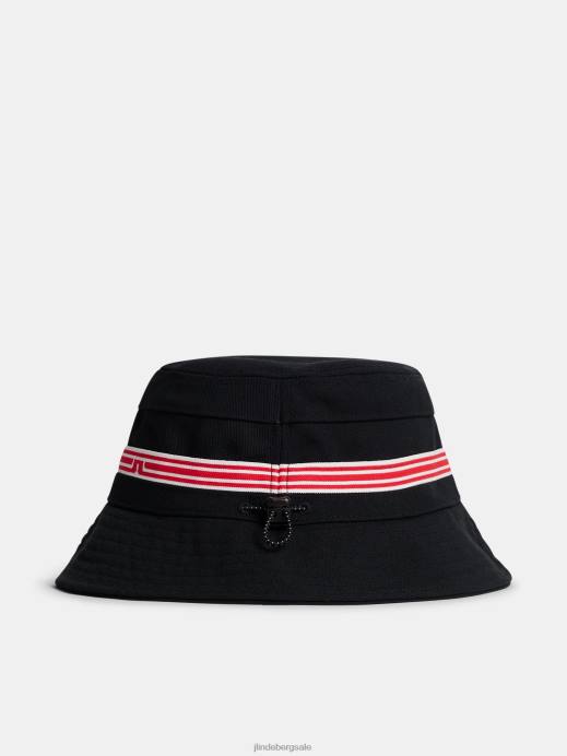 Men J.Lindeberg Black Denver Stripe Bucket Hat Accessory 8R62771