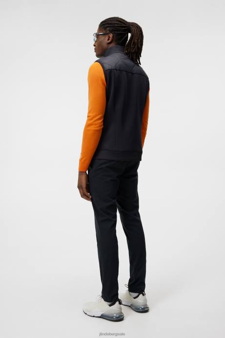 Men J.Lindeberg Black Quilt Hybrid Vest Clothing 8R62693