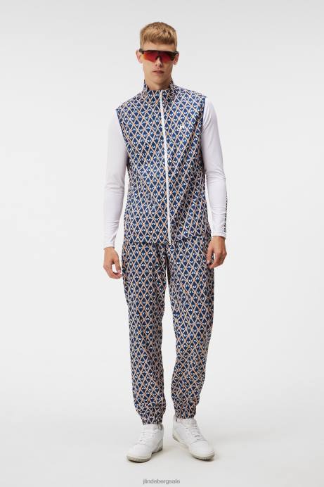 Men J.Lindeberg Estate Blue Diamond Ash Light Packable Print Vest Clothing 8R62679