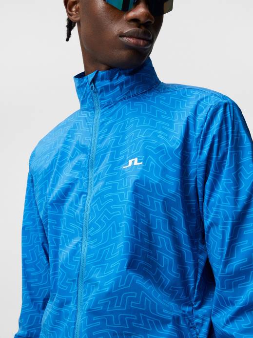 Men J.Lindeberg Lapis Bridge Swirl Ash Light Packable Print Jacket Clothing 8R62704