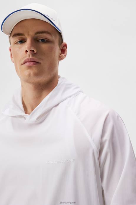 Men J.Lindeberg White Arron Stretch Wind Hoodie Clothing 8R62689