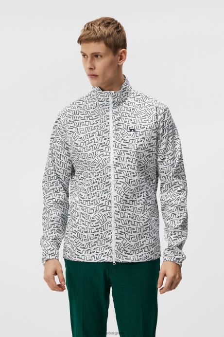 Men J.Lindeberg White Bridge Swirl Ash Light Packable Print Jacket Clothing 8R62705