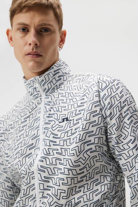 Men J.Lindeberg White Bridge Swirl Ash Light Packable Print Jacket Clothing 8R62705