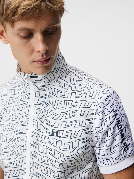 Men J.Lindeberg White Bridge Swirl Ash Light Packable Print Vest Clothing 8R62703