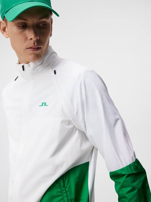 Men J.Lindeberg White Dotted Hybrid Wind Jacket Clothing 8R62730