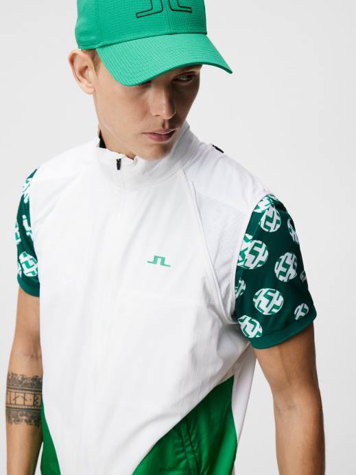 Men J.Lindeberg White Dotted Hybrid Wind Jacket Clothing 8R62730