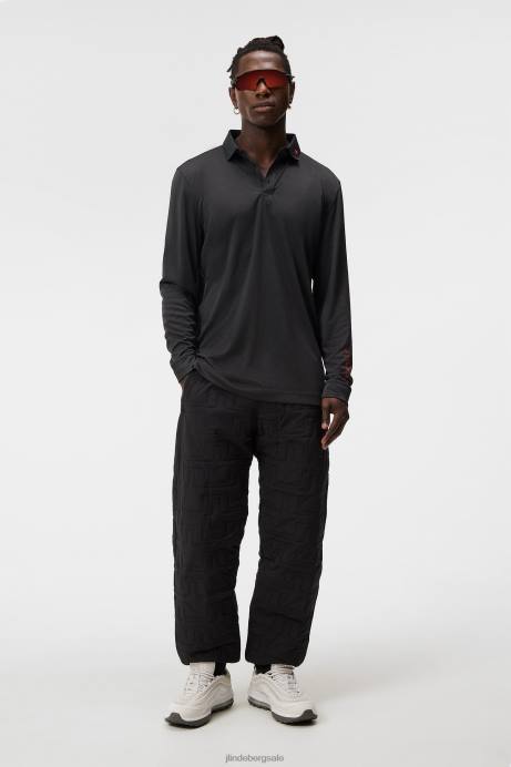 Men J.Lindeberg Black Melange Tour Tech Long Sleeve Polo Clothing 8R62107