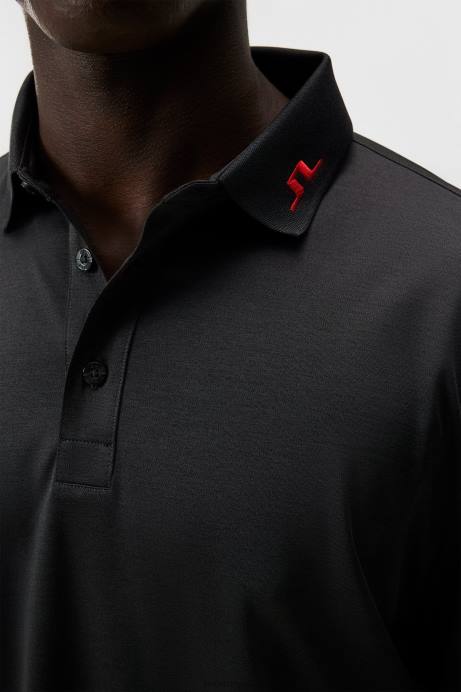 Men J.Lindeberg Black Melange Tour Tech Long Sleeve Polo Clothing 8R62107