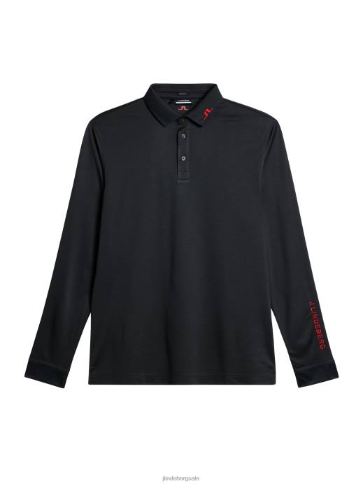 Men J.Lindeberg Black Melange Tour Tech Long Sleeve Polo Clothing 8R62107