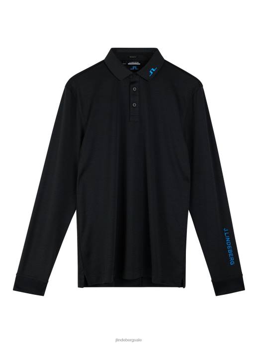 Men J.Lindeberg Black Melange Tour Tech Long Sleeve Polo Clothing 8R62271