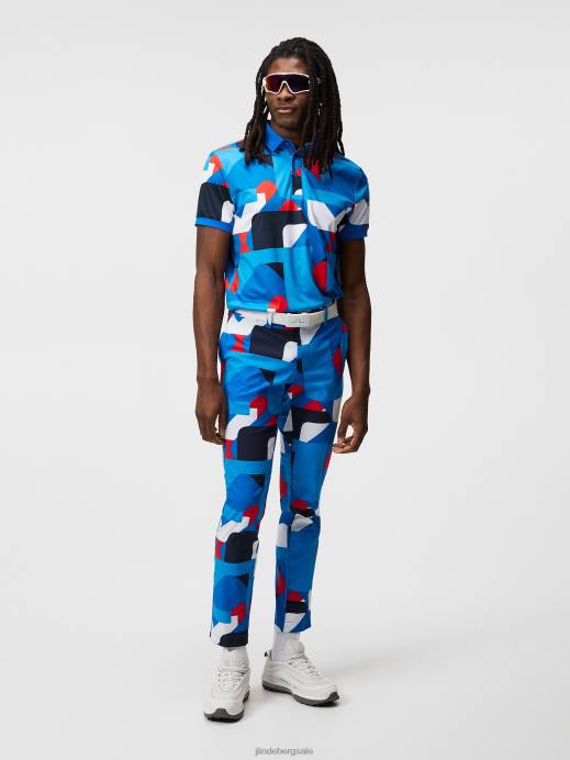 Men J.Lindeberg Brilliant Blue Big Bridge Tour Tech Print Polo Clothing 8R62244