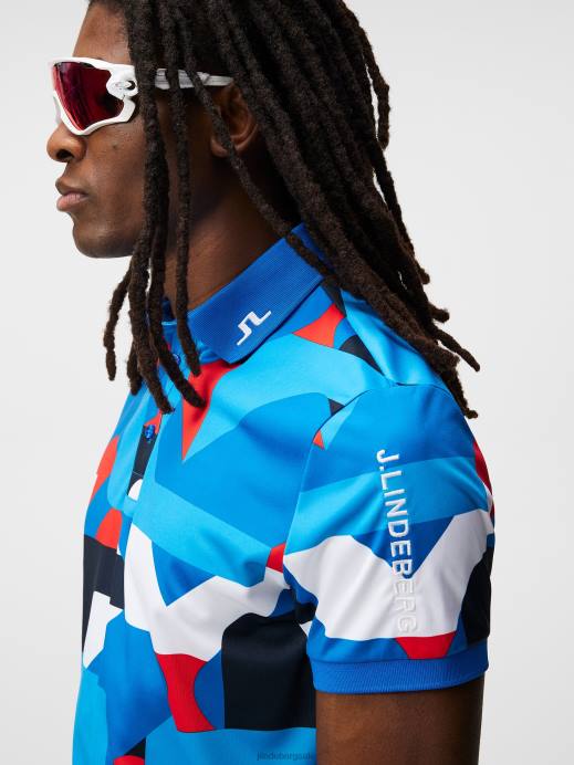 Men J.Lindeberg Brilliant Blue Big Bridge Tour Tech Print Polo Clothing 8R62244