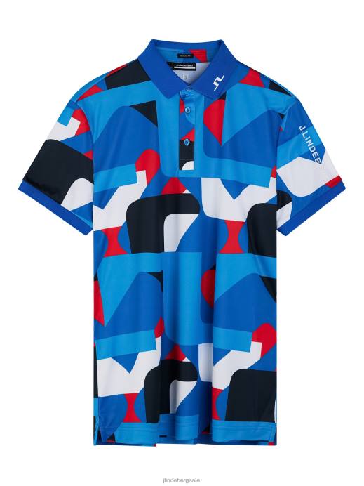 Men J.Lindeberg Brilliant Blue Big Bridge Tour Tech Print Polo Clothing 8R62244