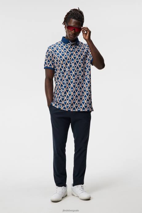 Men J.Lindeberg Estate Blue Diamond Tour Tech Print Polo Clothing 8R6220