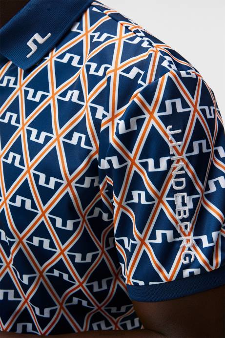 Men J.Lindeberg Estate Blue Diamond Tour Tech Print Polo Clothing 8R6220