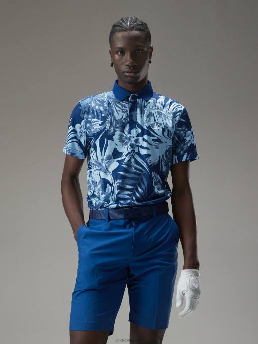 Men J.Lindeberg Hibiscus Blue Martin Print Polo Clothing 8R62338