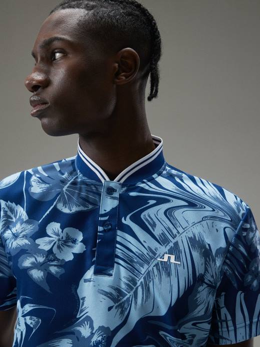 Men J.Lindeberg Hibiscus Blue Tyson Print Polo Clothing 8R62339