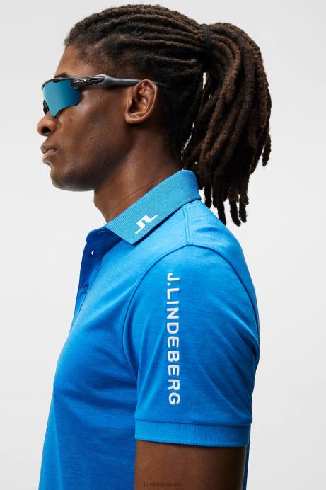 Men J.Lindeberg Lapis Blue Melange Tour Tech Slim Polo Clothing 8R62240