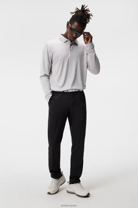 Men J.Lindeberg Light Grey Melange Tour Tech Long Sleeve Polo Clothing 8R62106