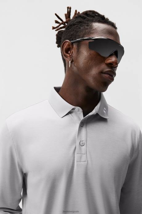 Men J.Lindeberg Light Grey Melange Tour Tech Long Sleeve Polo Clothing 8R62106