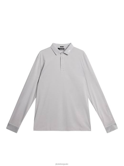 Men J.Lindeberg Light Grey Melange Tour Tech Long Sleeve Polo Clothing 8R62106