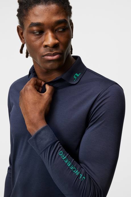 Men J.Lindeberg Navy Melange Tour Tech Long Sleeve Polo Clothing 8R62272