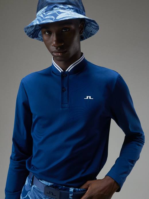 Men J.Lindeberg Navy Peony Tyson Long-Sleeve Polo Clothing 8R62334