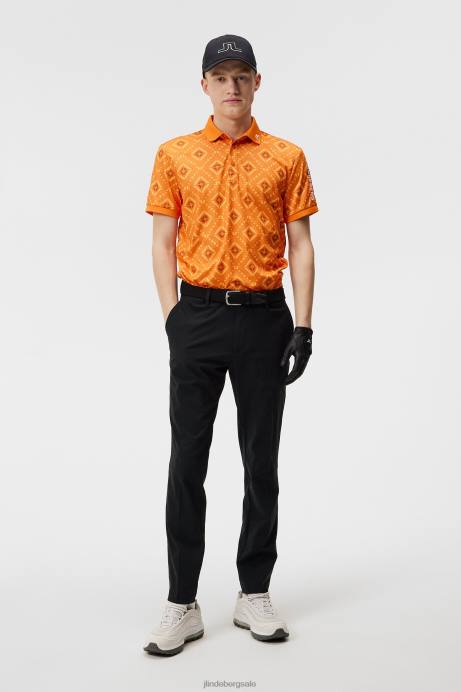 Men J.Lindeberg Orange Diamond logo Tour Tech Print Polo Clothing 8R62249
