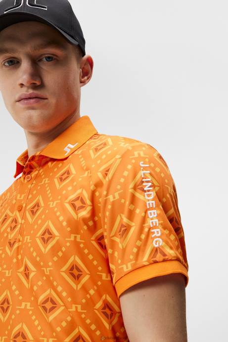Men J.Lindeberg Orange Diamond logo Tour Tech Print Polo Clothing 8R62249