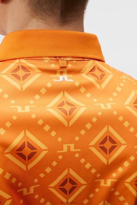 Men J.Lindeberg Orange Diamond logo Tour Tech Print Polo Clothing 8R62249