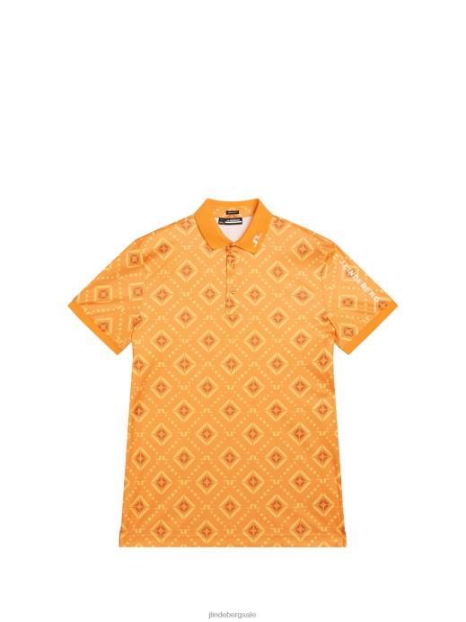Men J.Lindeberg Orange Diamond logo Tour Tech Print Polo Clothing 8R62249