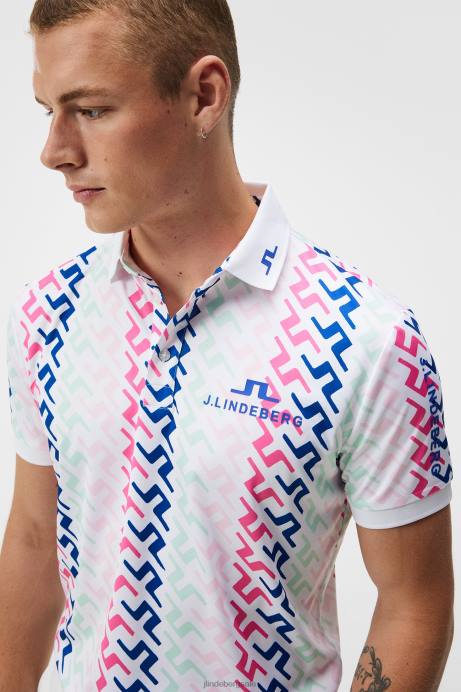 Men J.Lindeberg Pink Painted Bridge Tour Collection - Tour Tech Print Polo Clothing 8R62134