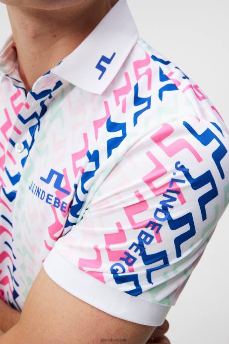 Men J.Lindeberg Pink Painted Bridge Tour Collection - Tour Tech Print Polo Clothing 8R62134