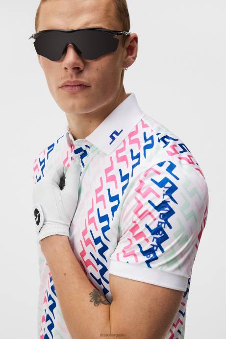 Men J.Lindeberg Pink Painted Bridge Tour Tech Print Polo Clothing 8R62158