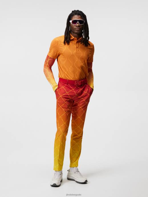 Men J.Lindeberg Russet Orange Mat Jacquard Polo Clothing 8R62228