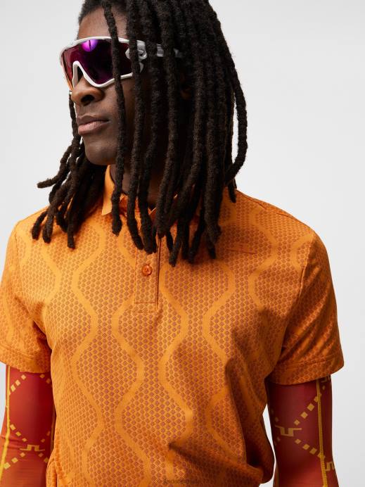 Men J.Lindeberg Russet Orange Mat Jacquard Polo Clothing 8R62228
