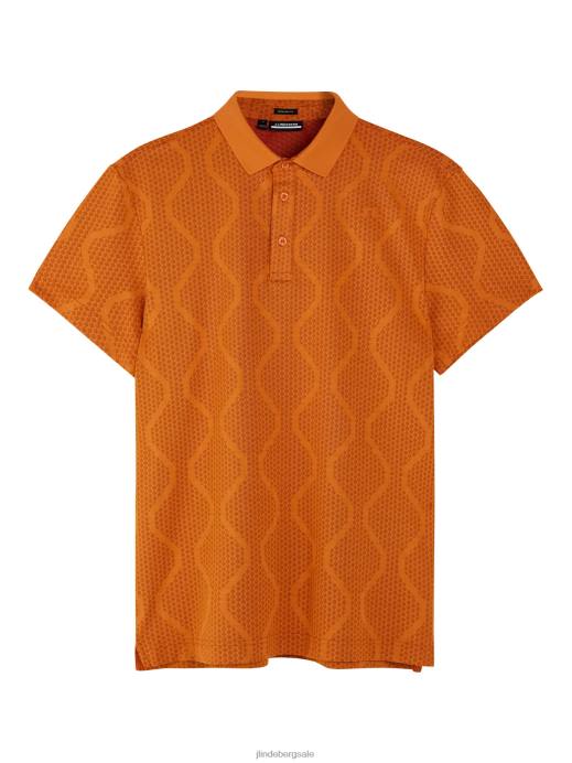 Men J.Lindeberg Russet Orange Mat Jacquard Polo Clothing 8R62228