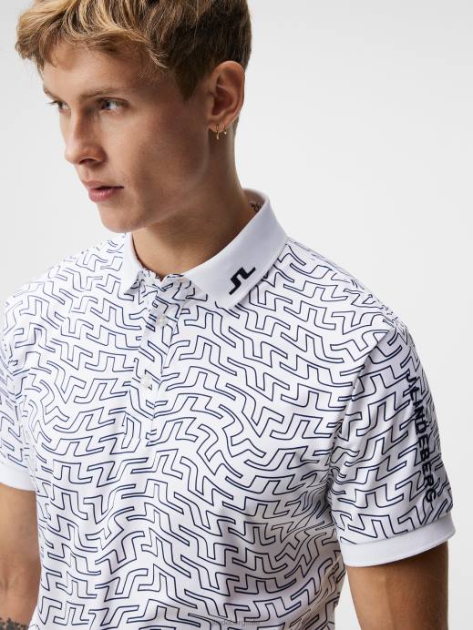 Men J.Lindeberg White Bridge Swirl Tour Tech Print Polo Clothing 8R62245
