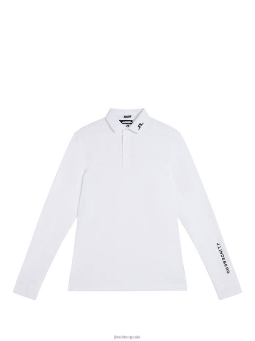 Men J.Lindeberg White Tour Tech Long Sleeve Polo Clothing 8R62270