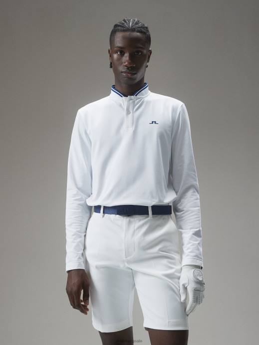 Men J.Lindeberg White Tyson Long-Sleeve Polo Clothing 8R62335